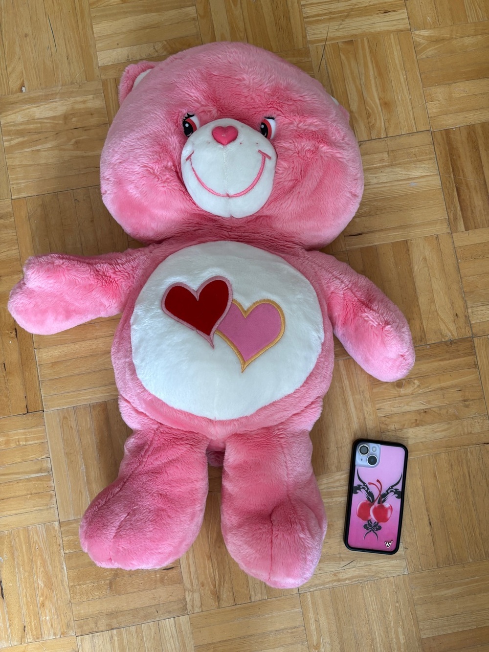 Giant XL RARE Care Bears Plush Doll Pink Heart Cheer Bear
